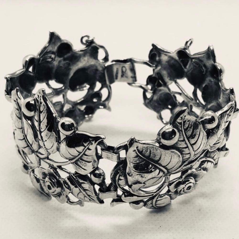 Guglielmo Cini Vintage Silver Rose Leaf Motif Bracelet, 7 1/4” Long